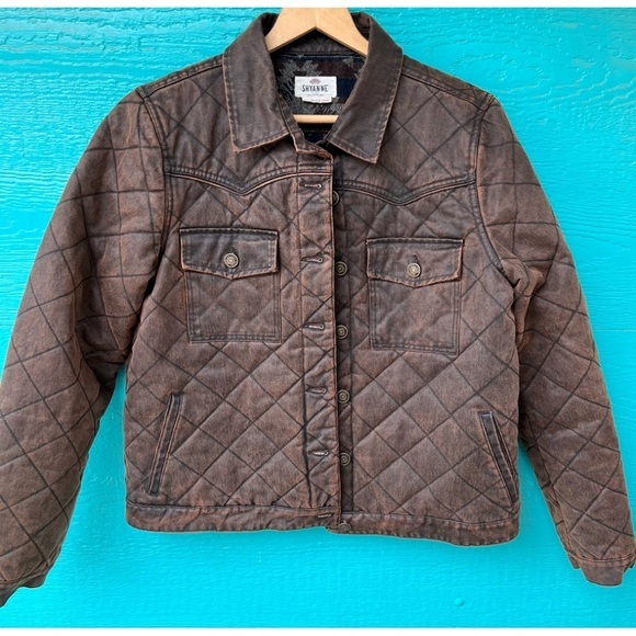 SHYANNE WESTERN BLANKET DARK BROWN QUILTED OILSKIN JACKET SIZE LARGE EUC - Picture 3 of 12